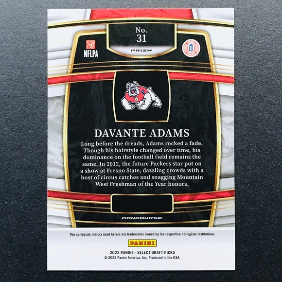 Davante Adams - 2022 Select Draft Picks Prizms Red Lazer #31 - Picture 2 of 2